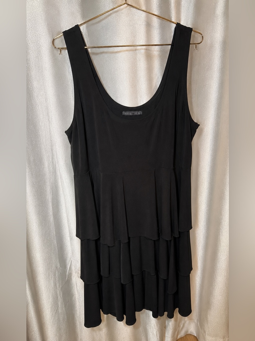 Tiana B Black Tiered Ruffle Dress Size L Stretch Sleeveles